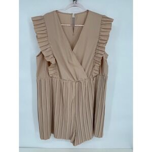 SHEIN Curve‎ + Ruffle Sleeve Romper Pleated Shorts Sz 22 5X Tan Jumpsuit